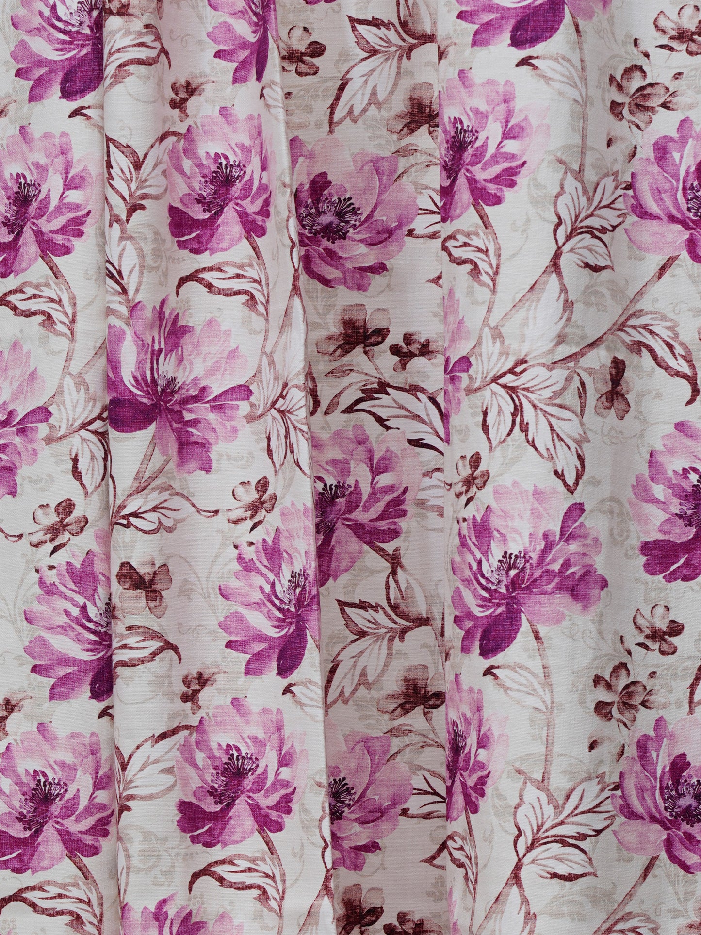 Window Curtain Cotton Blend Floral Light Beige with Magenta - 50" X 60"