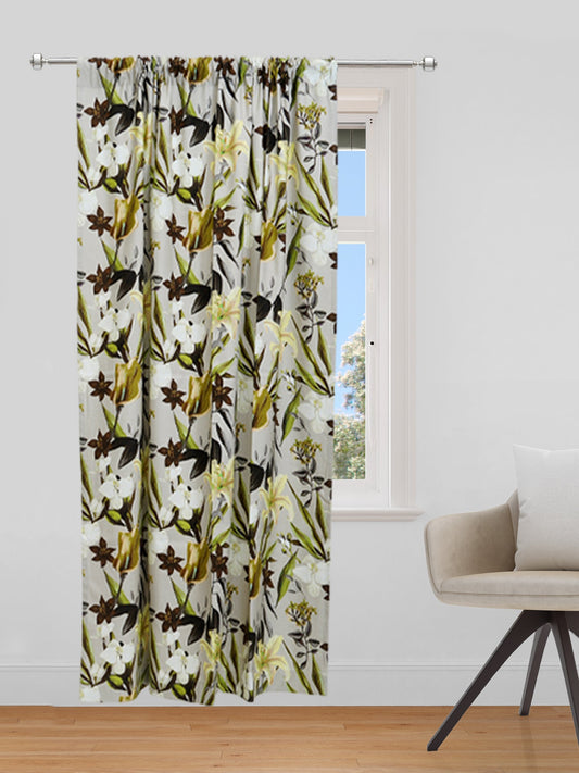 Door Curtain Cotton Blend Digital Print Floral Earthy Orchid - 84" X 50"