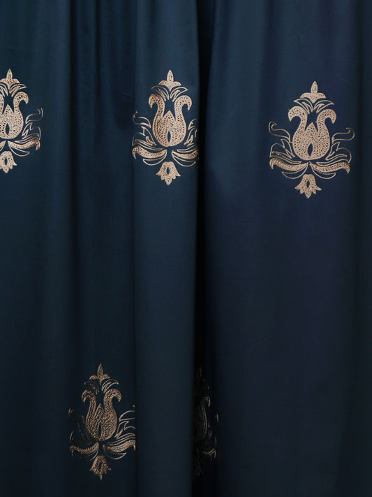 Door Curtain Motiff Embroidered Rod Pocket Blue - 52" X 84"