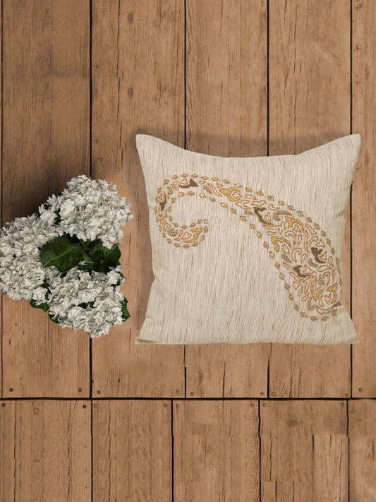 Embroidered Cushion Cover Silk Paisley Gold - 16" X 16"