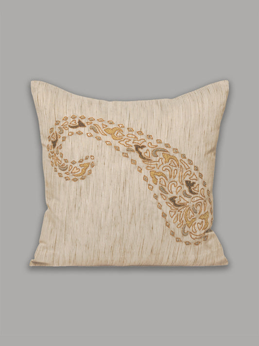 Embroidered Cushion Cover Silk Paisley Gold - 16" X 16"