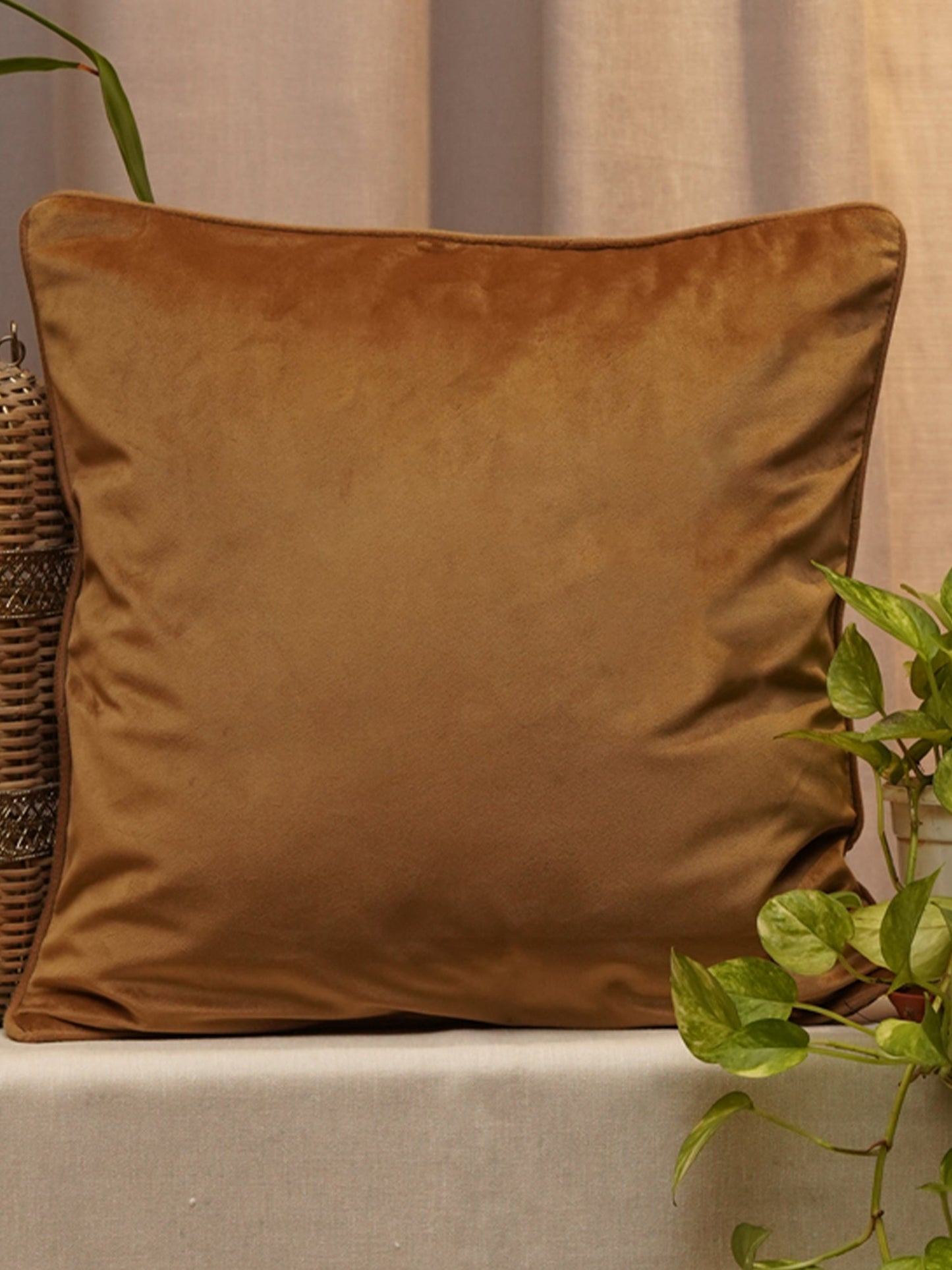 Cushion Cover Solid Velvet Golden 16"X16"