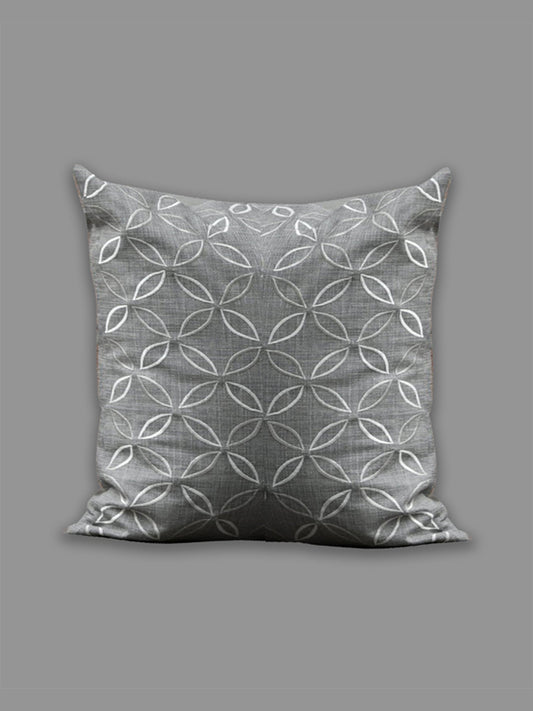 Embroidered Cushion Cover Cotton Geometric Grey - 24" X 24"