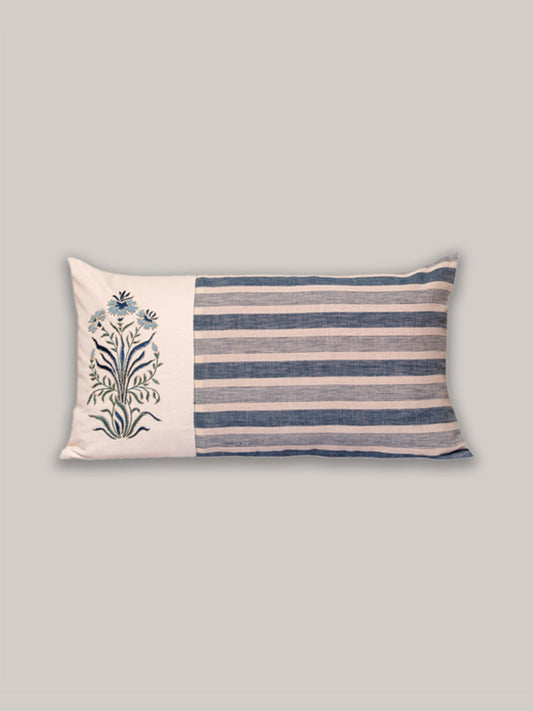 Embroidered Cushion Cover 100% Cotton Blue - 12" X 22"