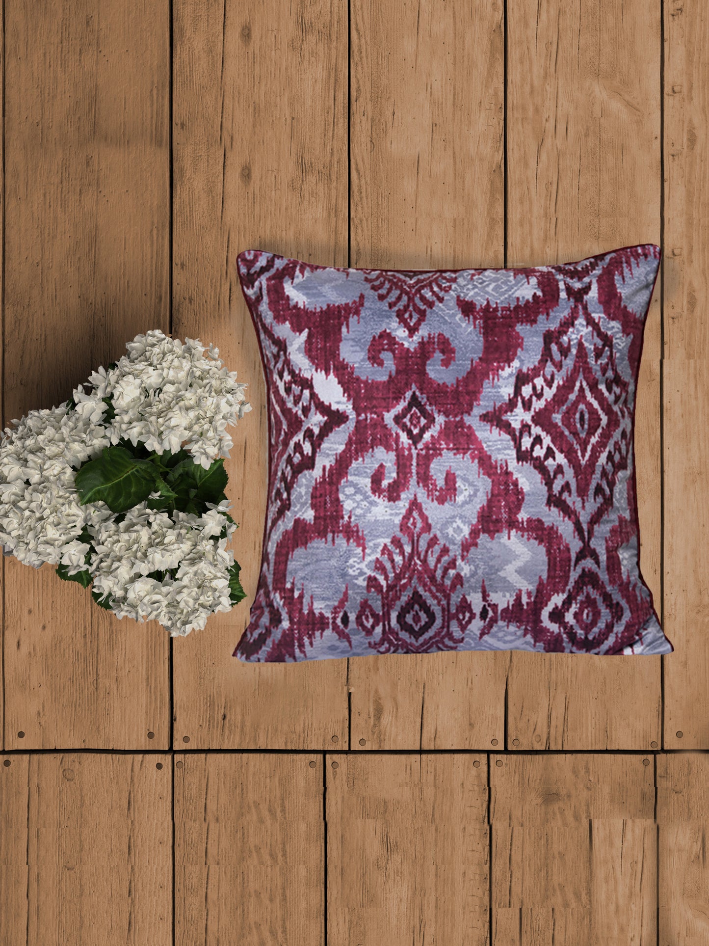 Cushion Cover Velvet Printed Ikat Maroon - 20"X20"