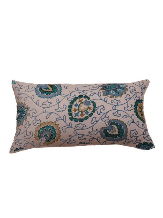 Cushion Cover Polyster Floral Turquoise Blue - 12" X 22"