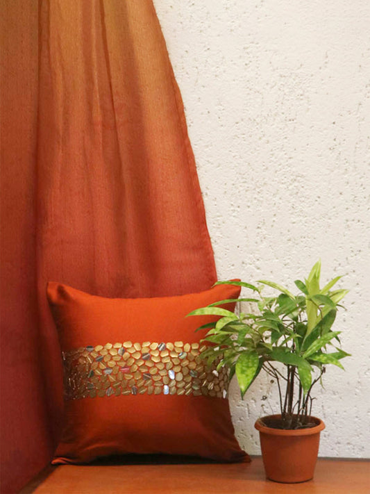 Cushion Cover 100% Polyester Sequin Centre Border Orange - 12"X12"