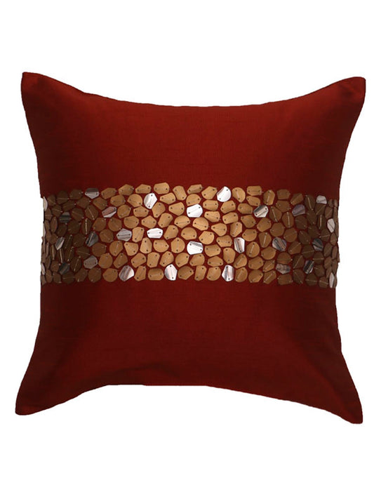 Cushion Cover 100% Polyester Sequin Centre Border Orange - 12"X12"