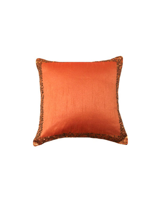 Cushion Cover with Sequence Work on Border 100% Polyester Rust - 12"x12"