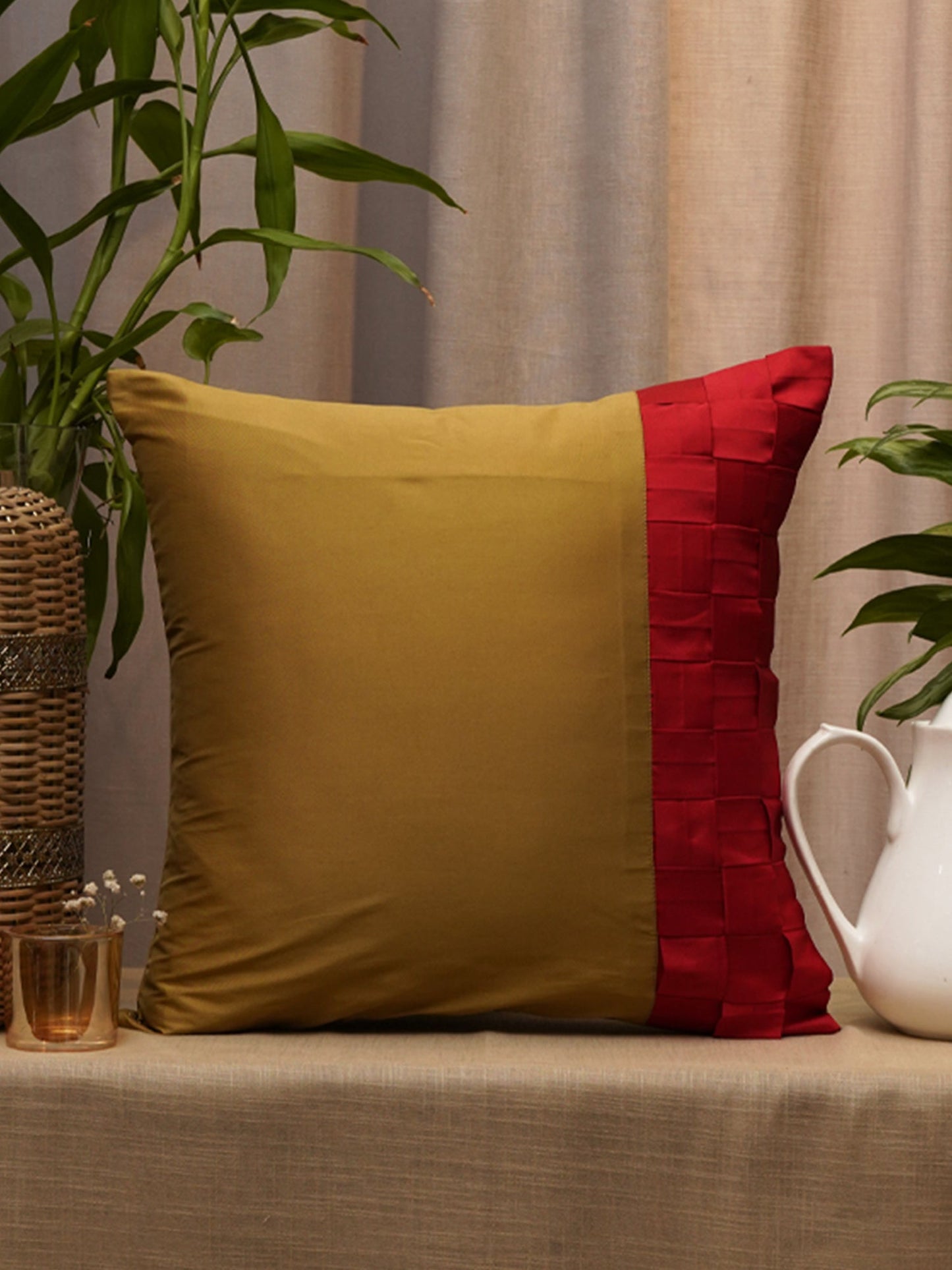Cushion Cover Polyester Patchwork Weave Mustard Yellow - 16" X 16"