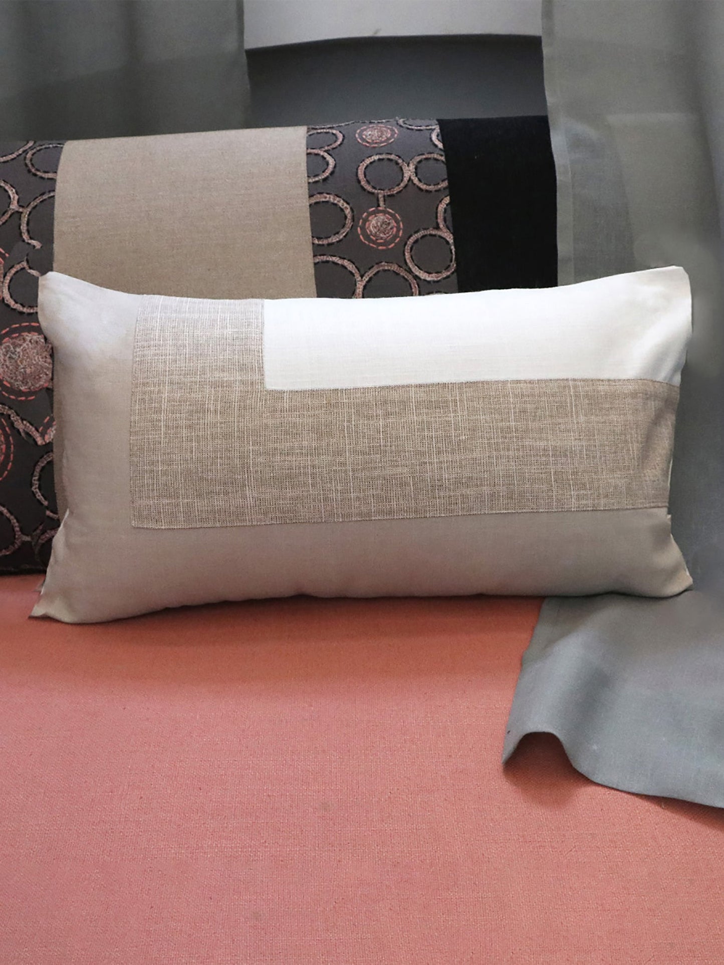 Cushion Cover Cotton Blend  Beige Off White - 12" X 22"