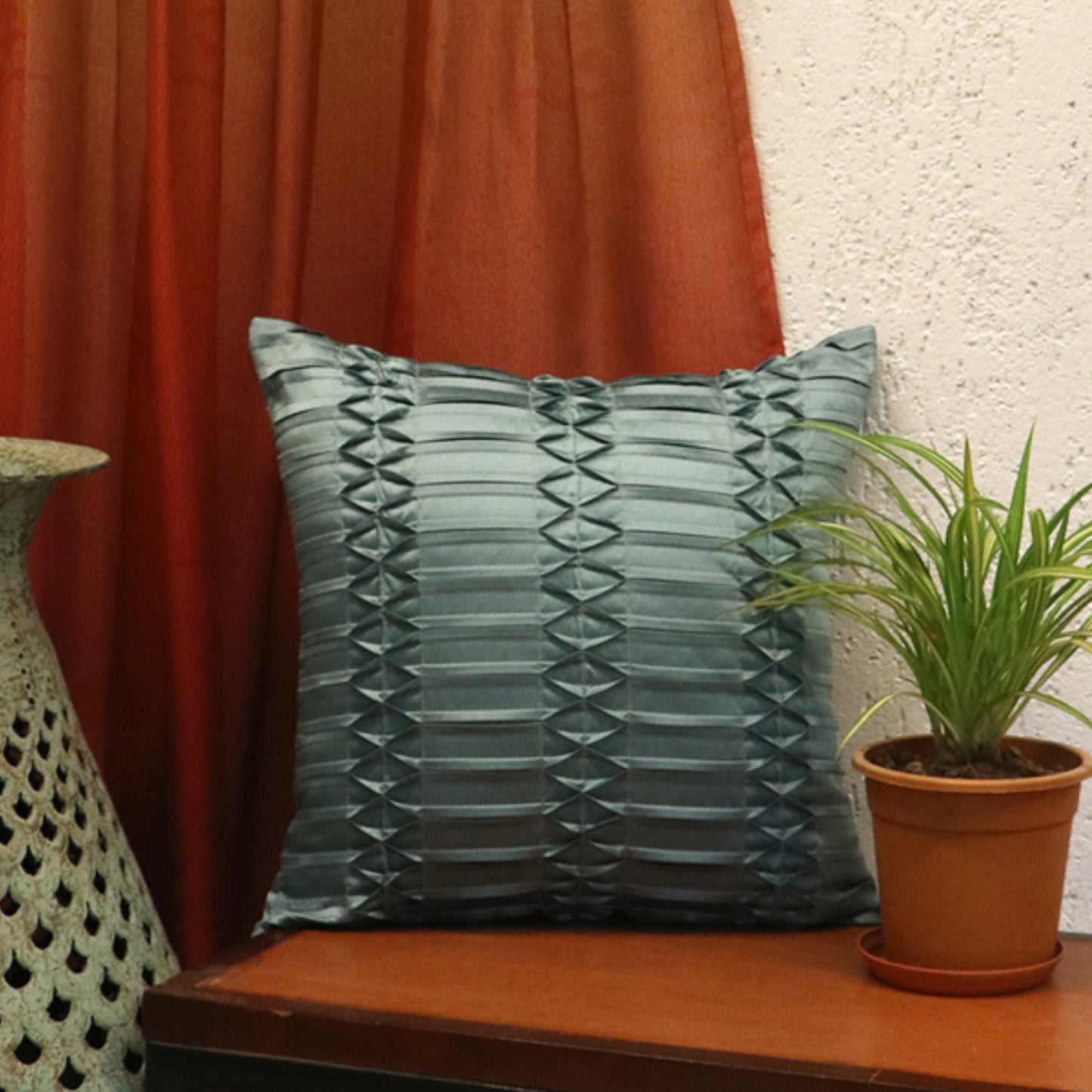 Pleating Cushion cover 100% Polyester Turquoise Blue - 16"X 16"