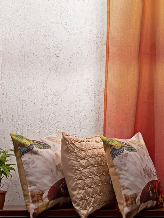 Co-ordinated Cushion Cover Set Of 3 Polyester Blend Digital Printed And Box Pleated Multi-color- 16" x 16"