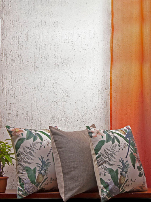 Co-ordinated Cushion Cover Set Of 3 Digital Print & Solid Polyester Blend - 16" X 16"