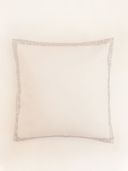 Embroidered Cushion Cover Cotton Linen Striped White - 16" X 16"