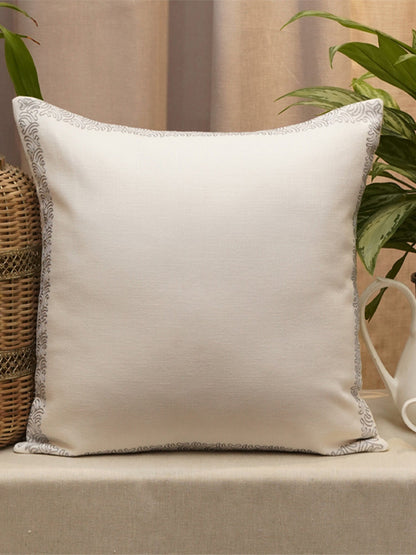 Embroidered Cushion Cover Cotton Linen  Striped White - 16" X 16"