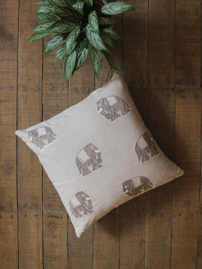 Embroidered Cushion Cover Cotton Blend  Beige - 16" X 16"