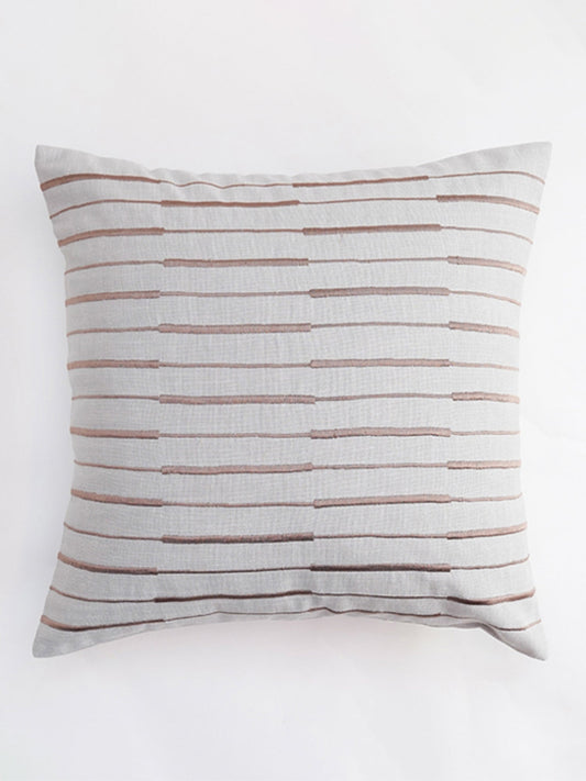Embroidered Cushion Cover Cotton Blend Striped Light Grey - 16" X 16"