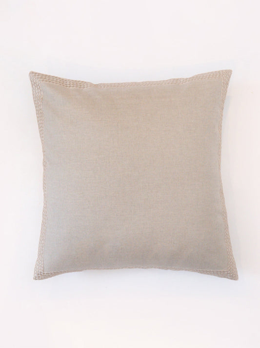 Embroidered Cushion Cover Polyester Blend Beige - 16" X 16"