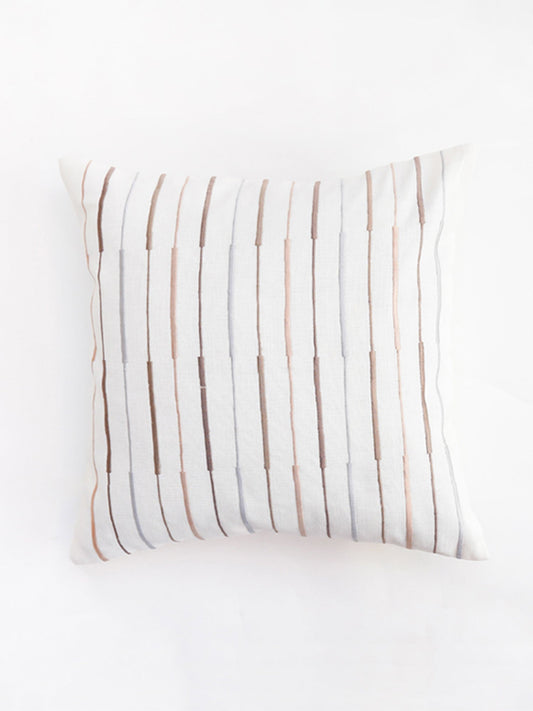 Embroidered Cushion Cover Cotton Blend White - 16" X 16"