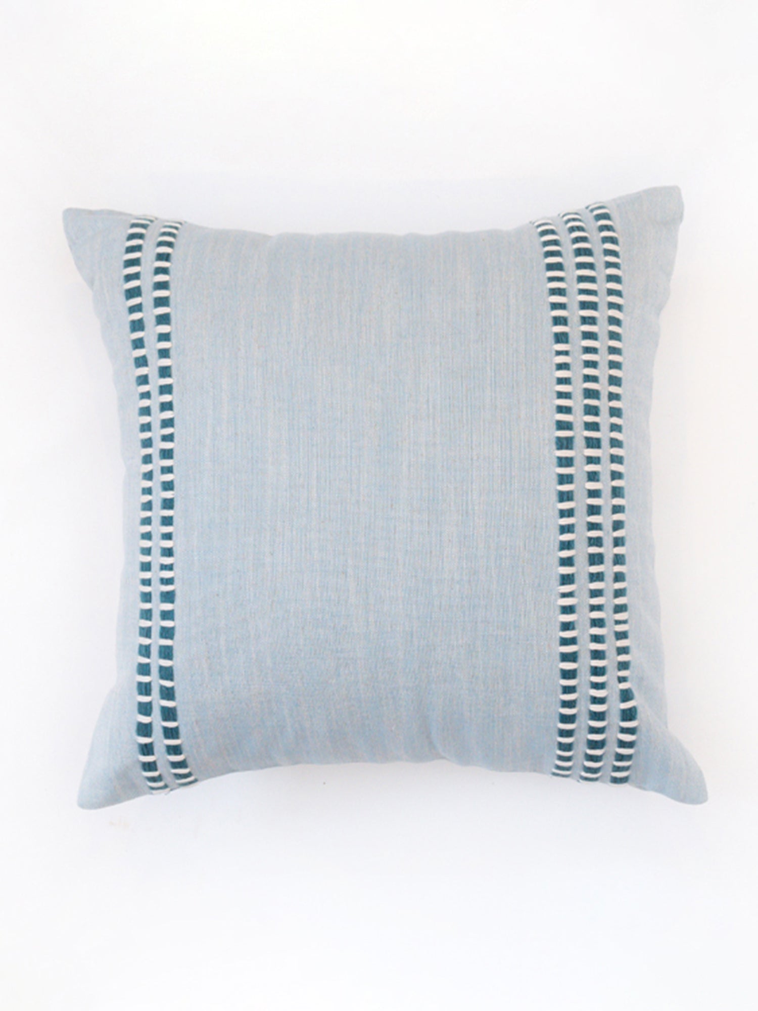 Embroidered Cushion Cover 100% Cotton  Light Blue - 16" X 16"