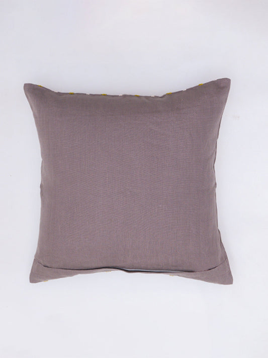 Embroidered Cushion Cover Cotton Blend Striped  Plum - 16" X 16"
