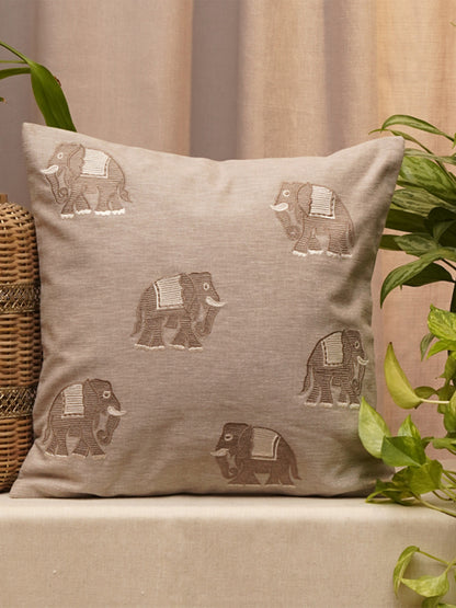 Embroidered Cushion Cover Cotton Blend  Beige - 16" X 16"