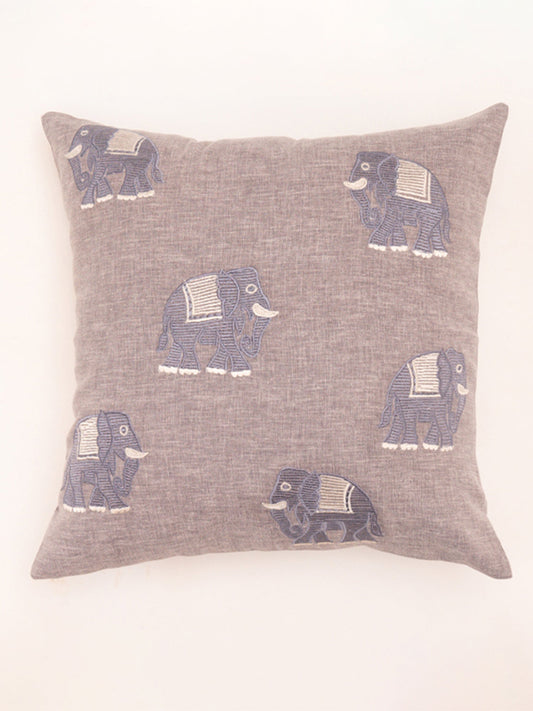 Embroidered Cushion Cover Cotton Blend Grey - 16" X 16"