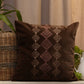 Embroidered Cushion Cover Velvet Peach Brown - 16" X 16"