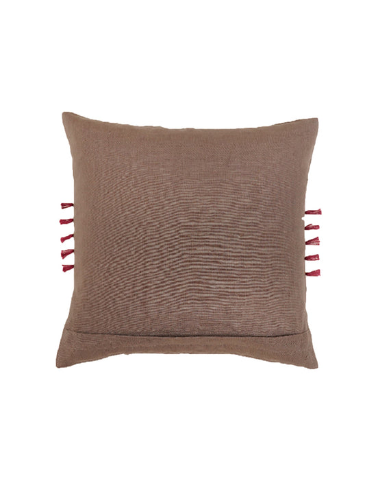 Embroidered Cushion Cover Cotton Blend Brown- 16"x16"