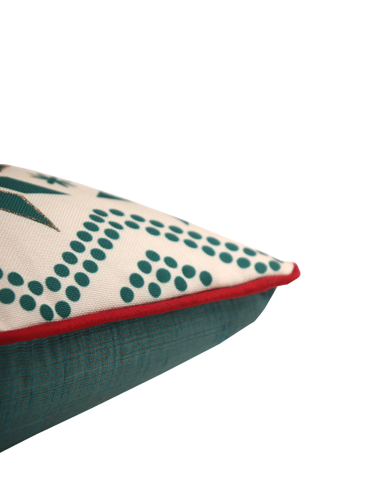 Printed Cushion Cover with Cord Piping and Antique Golden Zari Cotton Polyester Green - 16in x 16in