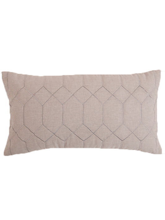 Cushion Cover Cotton Blend Geometric Quilted with Embroidery Grey - 12" X 22"