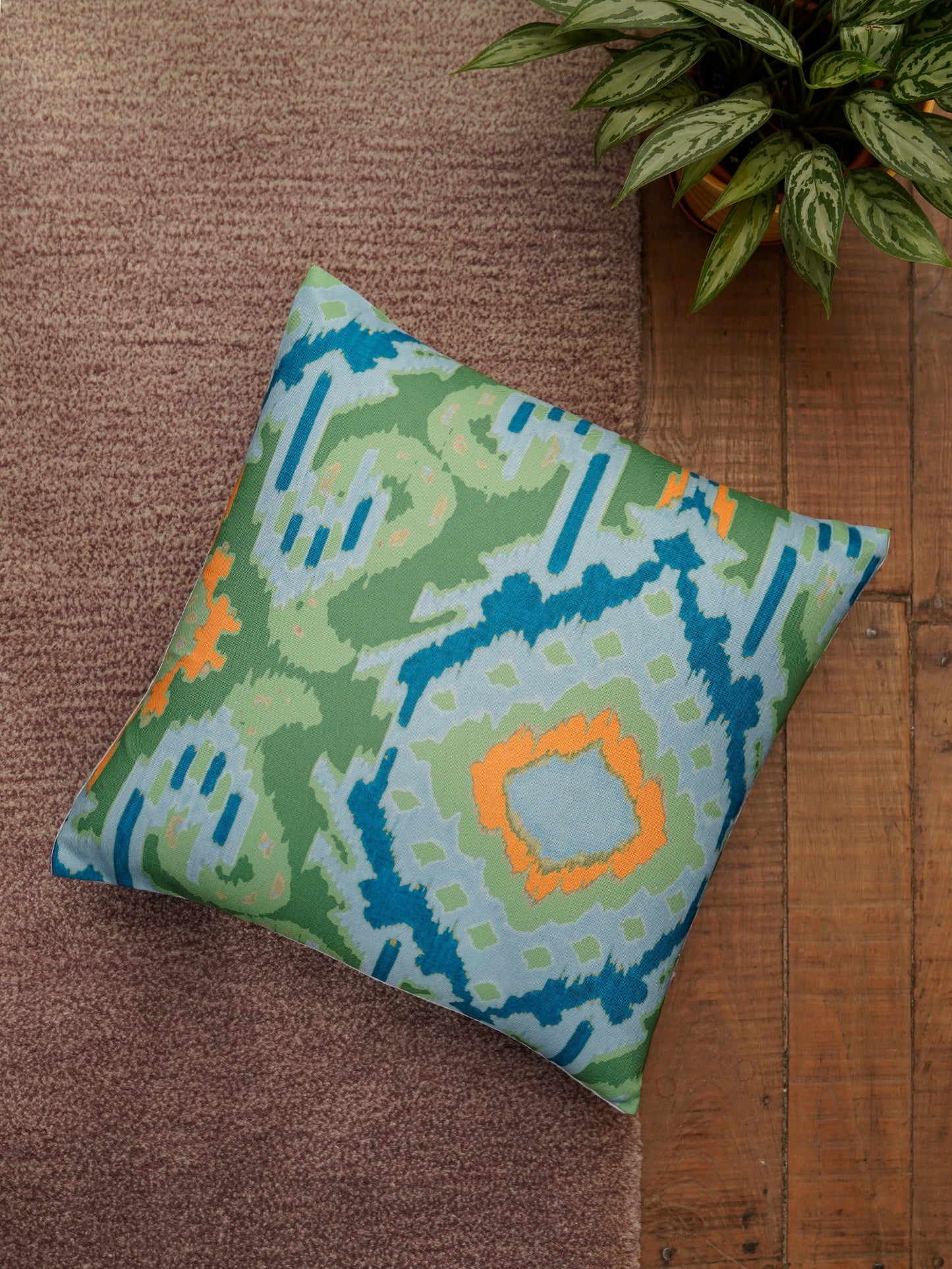 Cushion Cover Polycanvas Abstract Green Blue - 16" X 16"