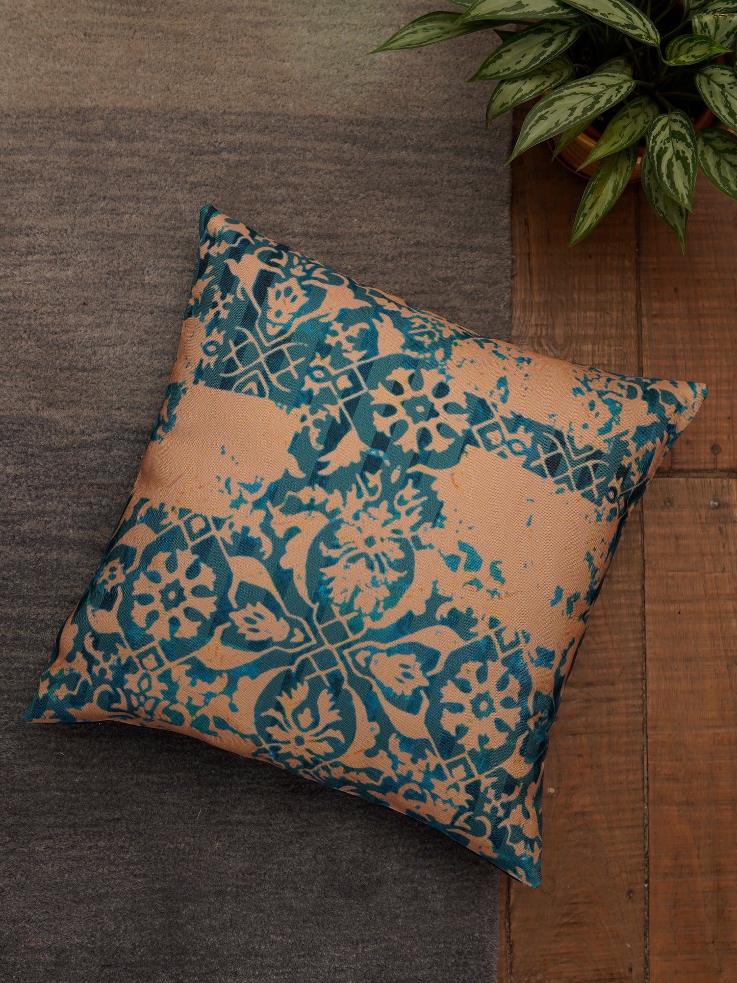 Cushion Cover Polycanvas Ocher Blue Contemporary Ocher Blue - 16" X 16"