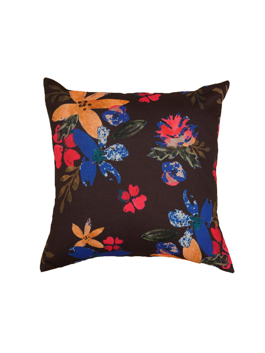 Cushion Cover Polycanvas Watercolor Florals Brown  - 16" X 16"