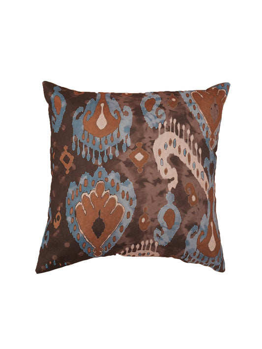 Cushion Cover Polycanvas Brown Blue Watercolor Ikat Brown - 16" X 16"