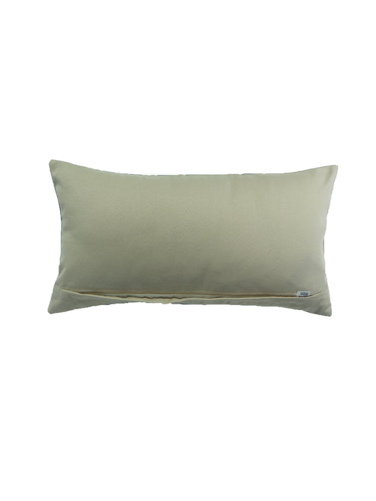 Embroidered Cushion Cover with Striped Patchwork Beige Grey - 12" X 22"