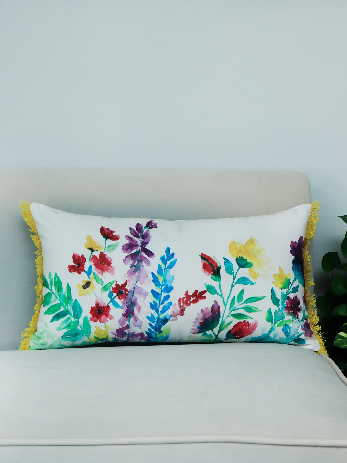 Cushion Cover Poly Canvas Digital print With Frayed Edges Multi - 12"X22"