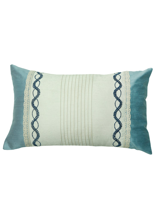 Technique Cushion Cover Polyester Patchwork with Pintuck and Embroidery Aqua Beige - 12" X 20"