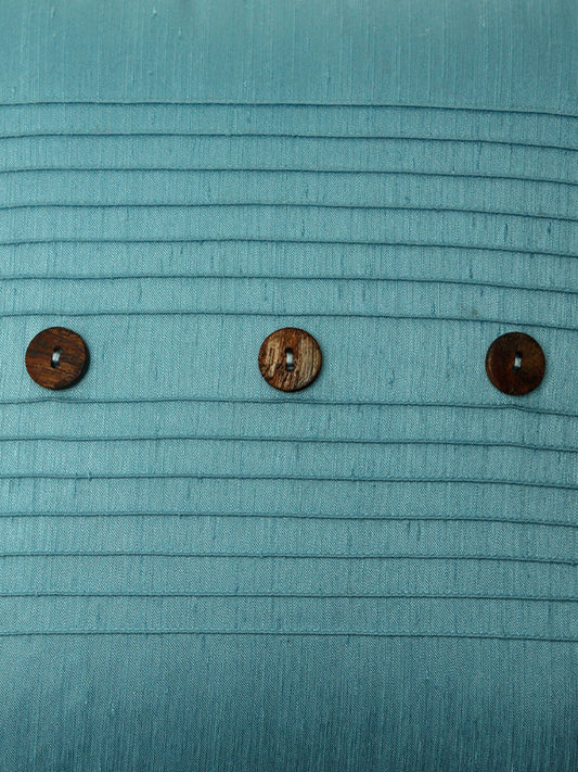 Technique Cushion Cover Polyester Pintuck with Buttons Aqua - 16" X 16"