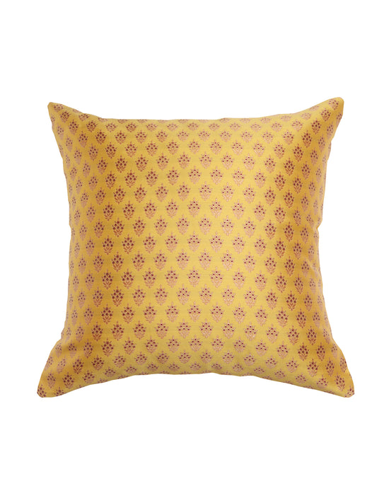Cushion Cover Cotton Blend Self Textured Brocade Yellow - 16" X 16"