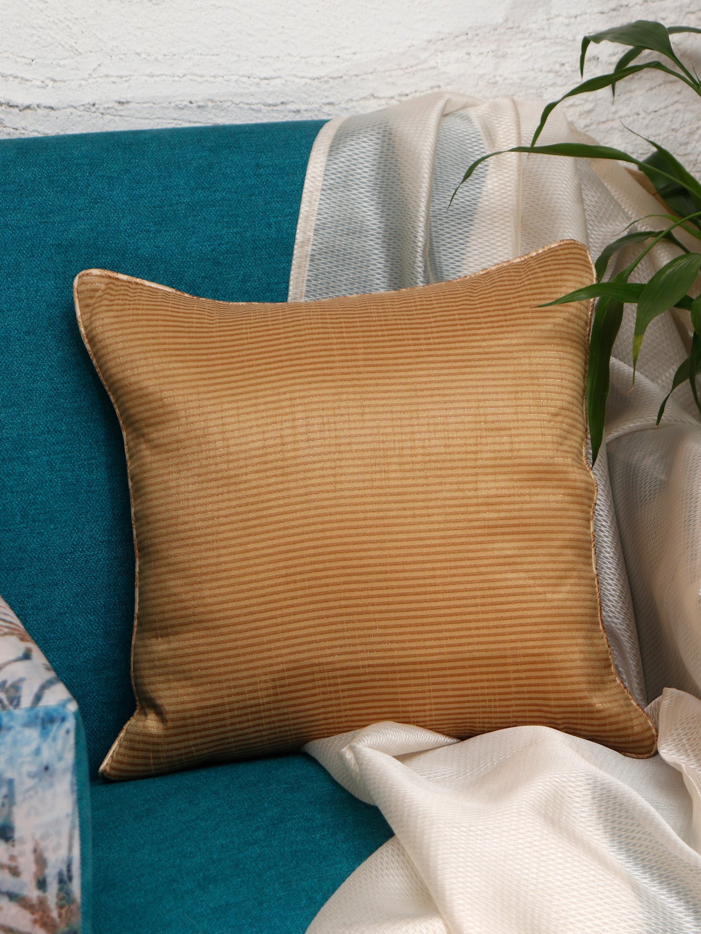 Cushion Cover Cotton Blend Self Textured Brocade Mustard - 16" X 16"