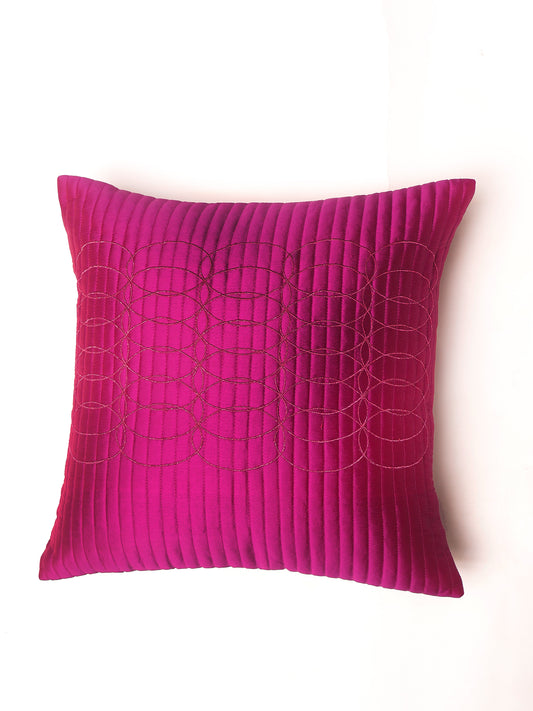 Cushion Cover Polyester Zari Embroidery with Self Quilting Purple - 16"x16"