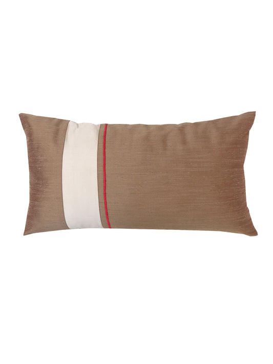 Cushion Cover Polyester Blend Patchwork with Embroidery Mushroom Grey - 12" x 22"