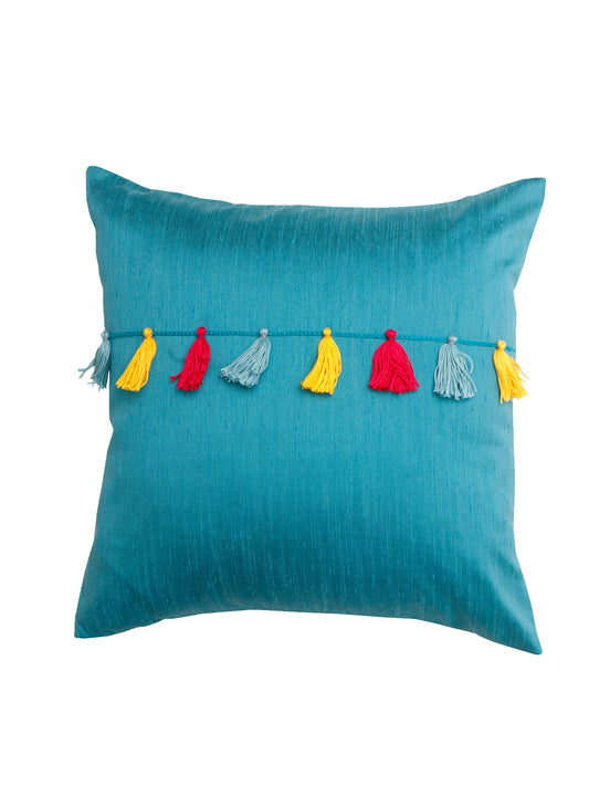 Cushion Cover Tassles Polyester Blend Blue - 16" x 16"