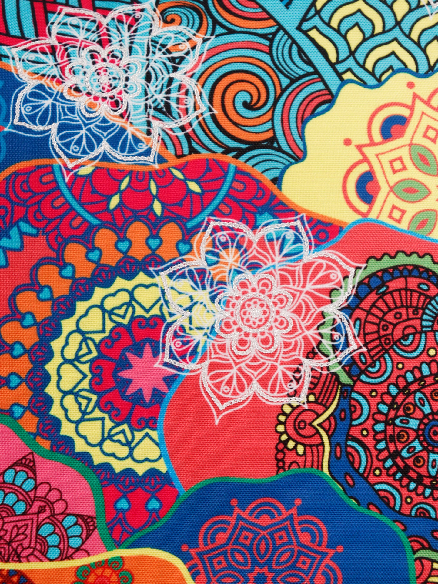 Cushion Cover Embroidery with Digital Print Abstract Bohemian Multi - 16" x 16"