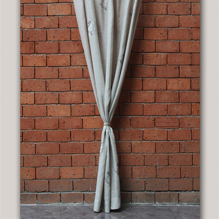 Door Curtain 100% Linen Aari Embroidered Floral  Sheer Beige - 52" X 90"