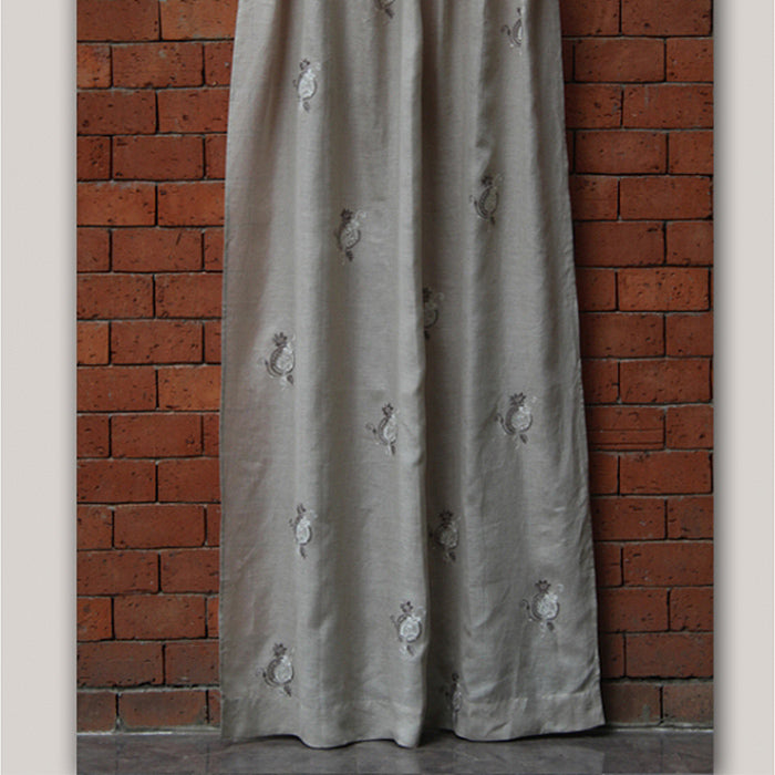 Door Curtain 100% Linen Aari Embroidered Floral  Sheer Beige - 52" X 90"