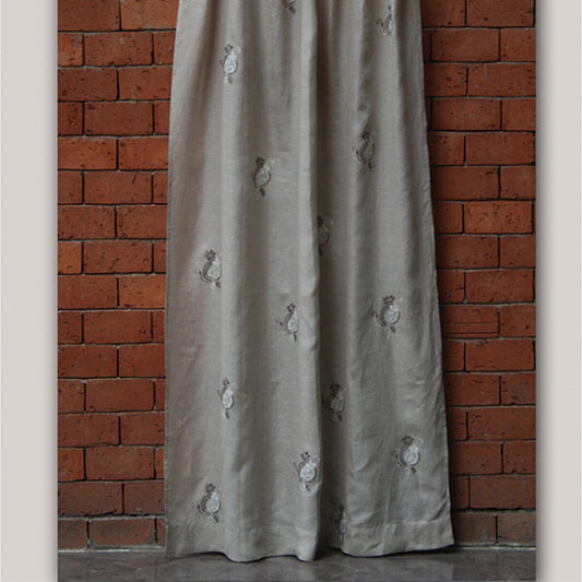 Door Curtain 100% Linen Aari Embroidered Floral  Sheer Beige - 52" X 90"