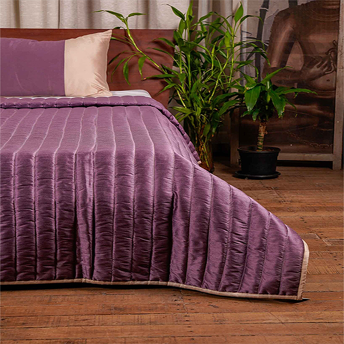 Quilt with 2 Pillow Shams Decorative Polyester Self Textured Reversible Purple/Cream - (90" X 108" ; Pillow - 17" X 27")